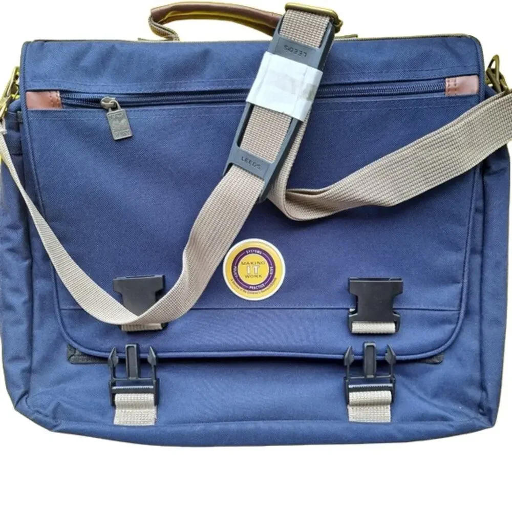 LEED'S Large Blue Multi-Compartment Laptop Bag w/ Secure Clasp Closure - OS